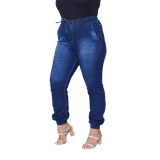 Calça Feminina Jogger Jeans Simples Com Detalhe De Risco