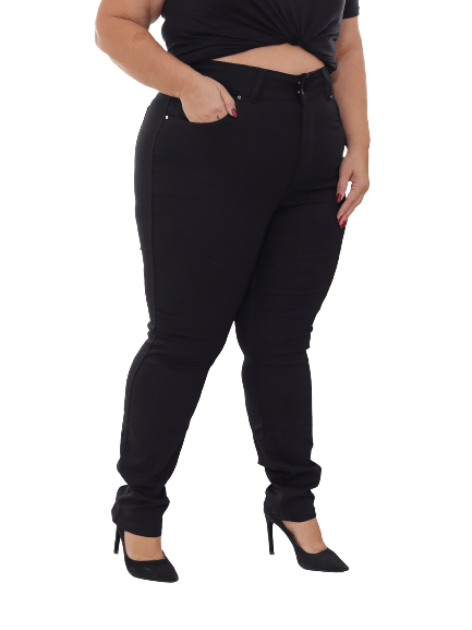 Calça Feminina Skinny Jeans Preto Plus Size