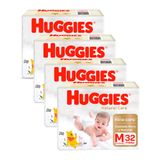 Kit 4 Fralda Huggies Natural Care Mega Tamanho M 32 Unidades Cada