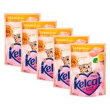 Kit 5x Ração Para Gatos Kelcat Frango Com Brócolis E Linhaça Sachê 85g