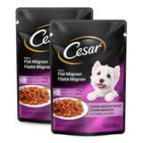 Kit 2 Ração Úmida Para Cachorro Cesar Adulto Sabor Filé Mignon Em Sachê 85g