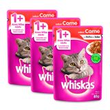 Kit 3 Ração Úmida Para Gatos Whiskas Adulto 1+ Anos Sabor Carne Ao Molho 85g