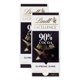 Chocolate Lindt Excellence 90% Cocoa Supreme Dark 100g | Kit Com Duas Unidades