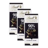 Chocolate Lindt Excellence 90% Cocoa Supreme Dark 100g | Kit Com Três Unidades