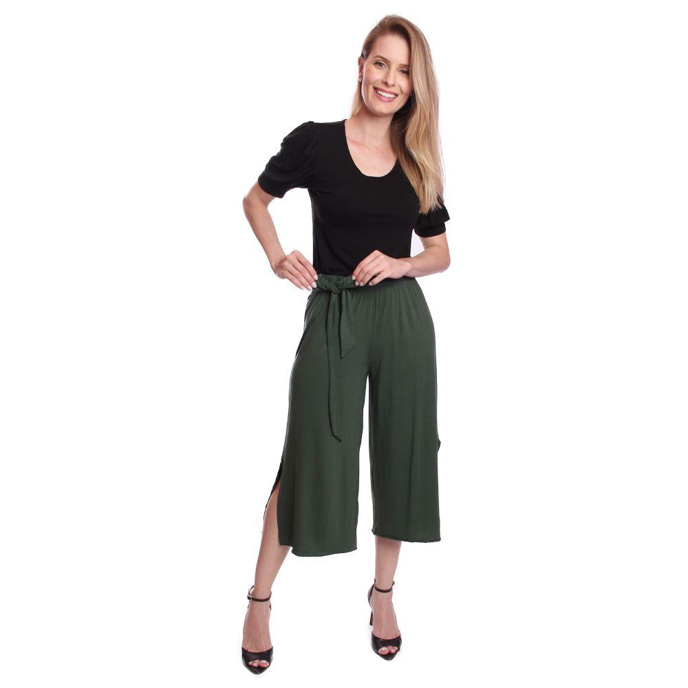 Calça Pantacourt Moda Feminina Com Fendas Laterais Elegante