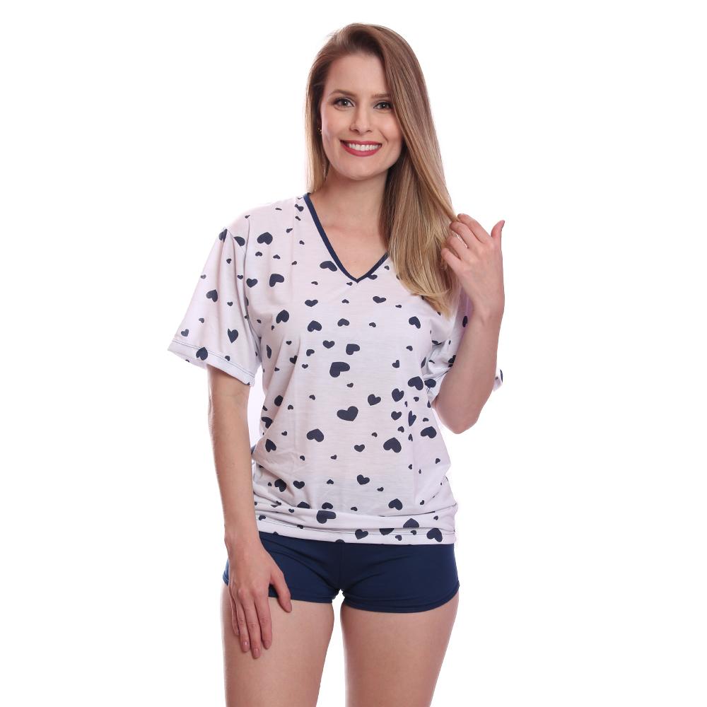 Pijama Curto Feminino Adulto Manga Curta Short Doll Malha