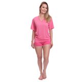 Pijama Curto Feminino Adulto Manga Curta Short Doll Malha