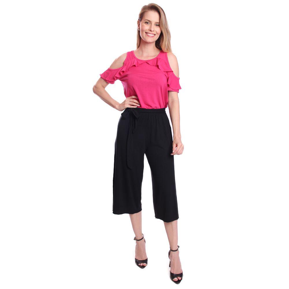 Calça Pantacourt Moda Feminina Com Fendas Laterais Elegante