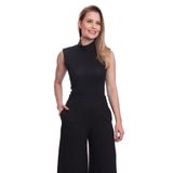 Calça Feminina Pantalona Social Com Bolsos Canelada Trabalho