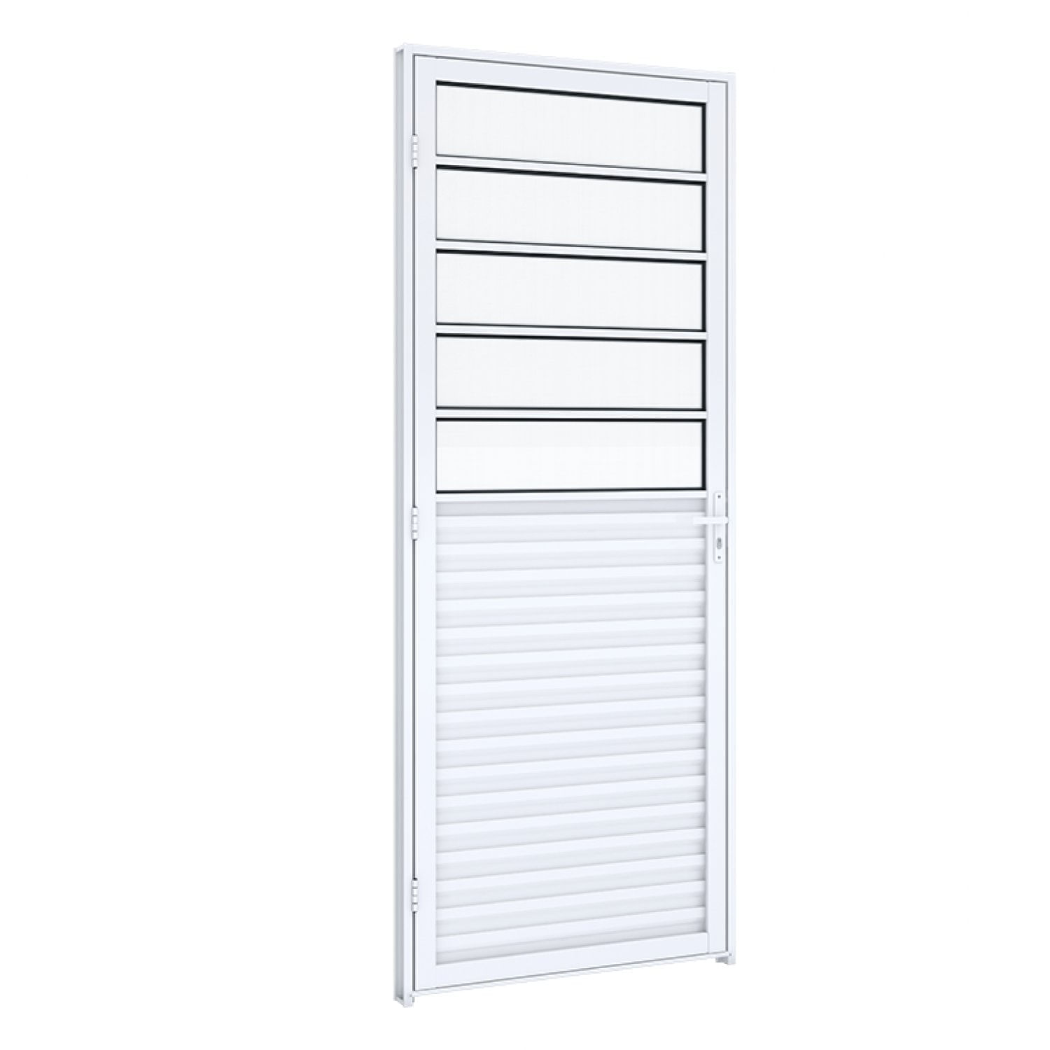 Porta de Giro Mista Natural com Travessa Riobras Alumínio  215cmx85cm Branco