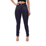 Calça Feminina Skinny Jeans Escuro Com Chuva De Brilho