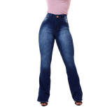 Calça Feminina Flare Jeans Simples Com Detalhe De Risco