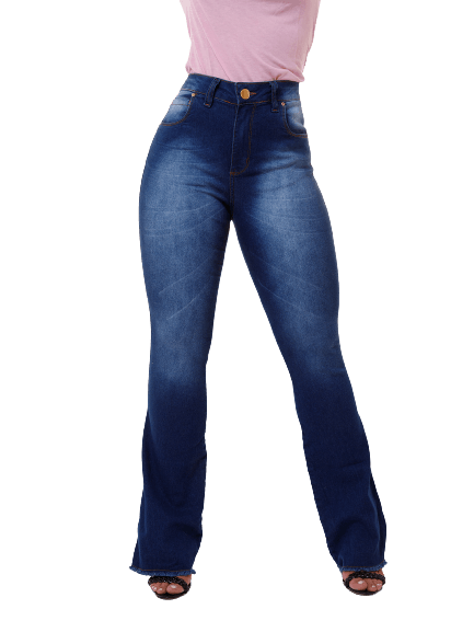 Calça Feminina Flare Jeans Simples Com Detalhe De Risco