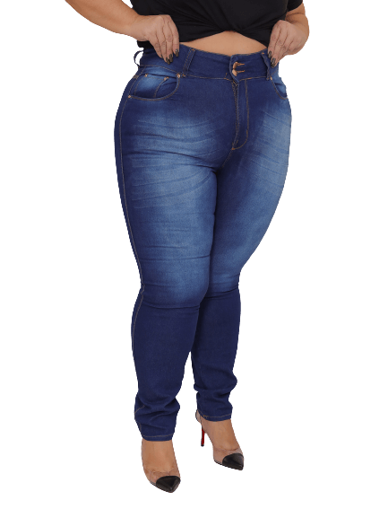 Calça Feminina Skinny Jeans Simples Com Detalhe De Riscos Plus Size