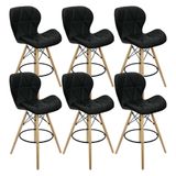 Kit 6 Banquetas Slim Eiffel Wood Estofada - Preto