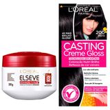 Kit Creme De Tratamento Elseve Reparação Total 5 300g E Tintura Creme Casting Creme Gloss L&#39;oréal Preto 200