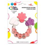 Mordedor para Bebê Silicone com Chocalho Pais e Filhos Fundo do Mar Rosa