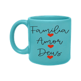 Caneca De Porcelana Turquesa - Família, Amor E Deus