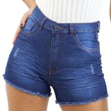 Shorts Jeans Feminino Shortinho Barra Desfiada Cintura Alta Azul, 38