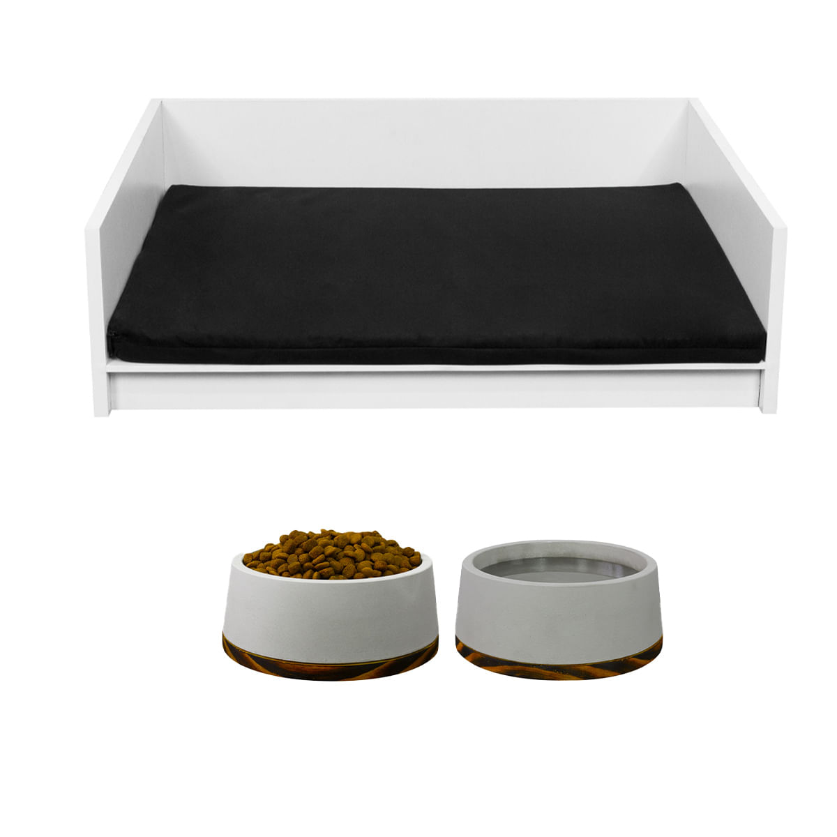 Kit 02 Comedouro E Caminha Pet Mdf Com Colchão Cães E Gatos