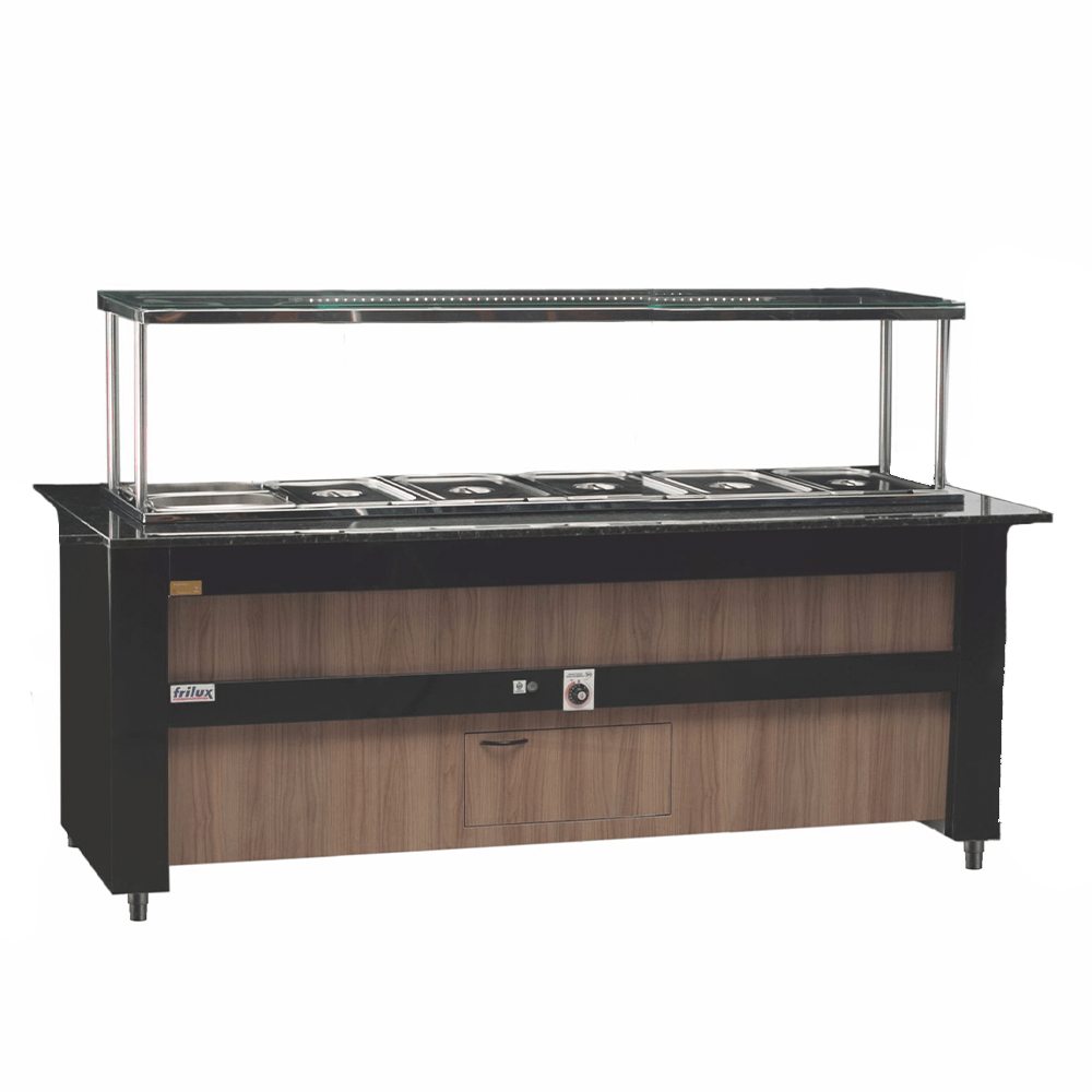 Buffet Térmico Self Sevice Bf-008 - 12 Cubas 1/2 X 100mm Iluminação Led Mdf Estrutura Em Aço - Frilux 220v Frilux