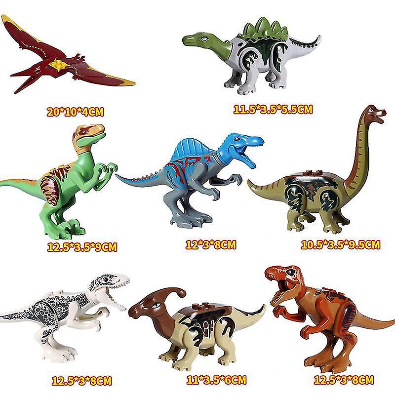 8pcs Mundo Dinossauros Construção Tijolos Blocos Figuras