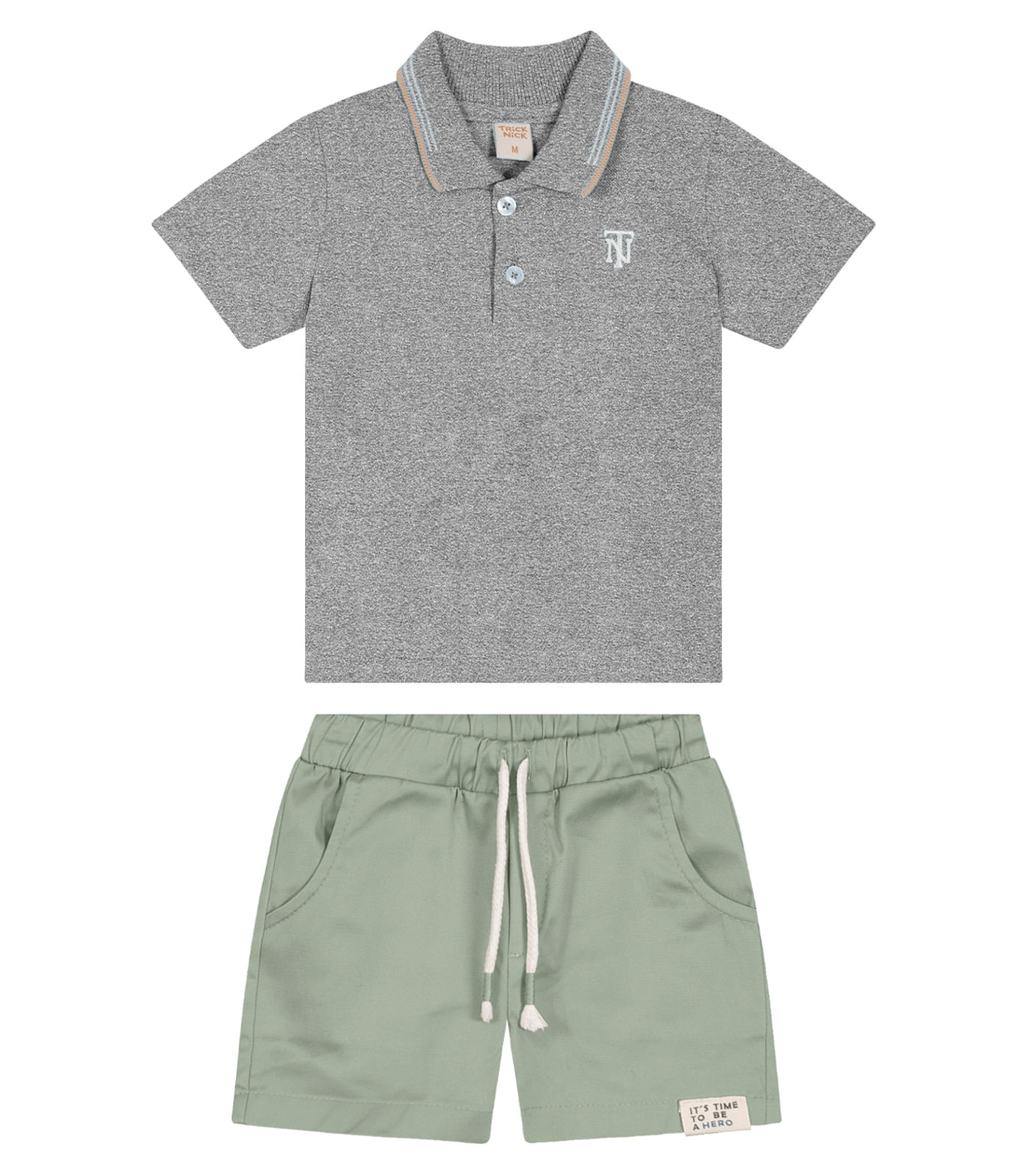 Conjunto Infantil Polo E Bermuda Trick Nick Cinza P