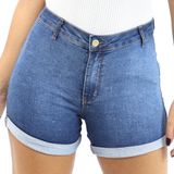 Shorts Jeans Feminino Shortinho Barra Dobrada Verão Bolsos Azul, 40