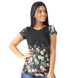 Blusa Feminina Florida Estampada Manga Curta Viscolycra Preto, P