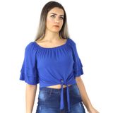 Blusa Feminina Ciganinha Ombro a Ombro Manga Curta Flare Azul, M