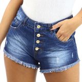 Shorts Jeans Feminino Shortinho Barra Desfiada Rasgadinho Azul, 38