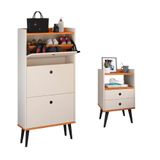 Kit Quarto Sapateira Vertical 3 Gavetas Basculantes Dark E Mesinha Lateral Pequena Com Nicho Organizador Dream Off White/cinamomo  Rpm