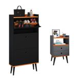 Kit Quarto Sapateira Vertical 3 Gavetas Basculantes Dark Preto/cinamomo E Mesinha Lateral Pequena Com Nicho Organizador Dream Cinza/cinamomo  Rpm