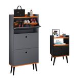 Kit Quarto Sapateira Vertical 3 Gavetas Basculantes Dark Cinza/cinamomo E Mesinha Lateral Pequena Nicho Organizador Dream Preto/cinamomo  Rpm