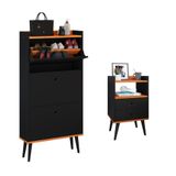Kit Quarto Sapateira Vertical 3 Gavetas Basculantes Dark E Mesinha Lateral Pequena Com Nicho Organizador Dream - Preto/cinamomo  Rpm