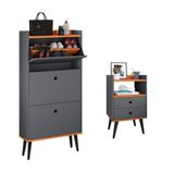 Kit Quarto Sapateira Vertical 3 Gavetas Basculantes Dark E Mesinha Lateral Pequena Nicho Organizador Dream Cinza/cinamomo  Rpm