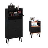 Kit Quarto Sapateira Vertical 3 Gavetas Basculantes Dark Preto E Mesinha Lateral Pequena Nicho Organizador Dream Preto/cinamomo  Rpm