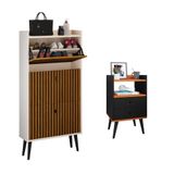 Kit Quarto Sapateira Vertical 3 Gavetas Basculantes Dark Off White/ripado E Mesinha Lateral Pequena Nicho Organizador Dream Preto/cinamomo  Rpm