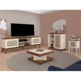 Conjunto Rack, Mesa De Apoio E Buffet Charlotte E Mesa De Centro Saara Artely Cor Pinho Com Off White