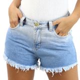 Shorts Jeans Feminino Desfiado Cintura Alta Bolsos Verão Azul, 38