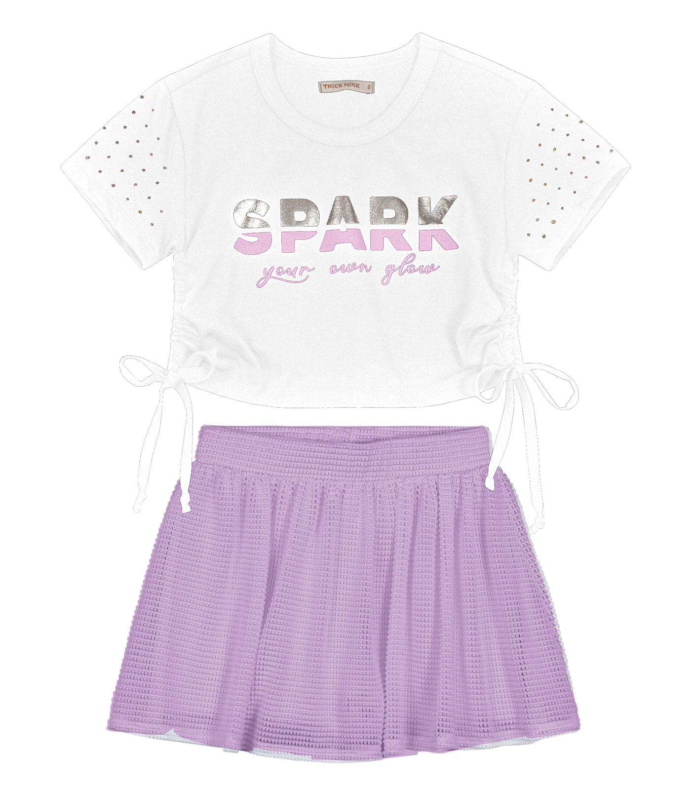 Conjunto Infantil Blusa Cropped E Saia Trick Nick Branco 4