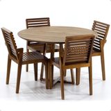 Conjunto Mesa De Jantar Redonda Natural Lara Premium 120cm Com 4 Cadeiras Isabela - Natural