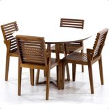 Conjunto Mesa De Jantar Redonda Branca Lara Premium 120cm Com 4 Cadeiras Isabela - Natural