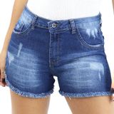 Shorts Jeans Feminino Desfiado Cintura Alta Verão Bolsos Azul 5449, 38