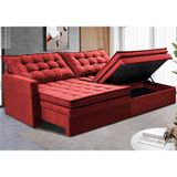 Sofá Sem Caixa Retrátil Baú 1,80m Cama Inbox Secret Suede Velusoft Vermelho