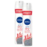 Kit 2 Desodorante Nivea Active Dry Comfort Aerosol Antitranspirante 200ml