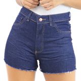 Shorts Jeans Feminino Desfiado Cintura Alta Verão Bolsos Azul 5426, 44