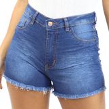 Shorts Jeans Feminino Desfiado Cintura Alta Verão Bolsos Azul 5280, 42