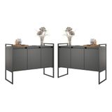 Buffet 3 Portas Rouxe Preto Conjunto 2 Unidades