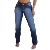 Calça Feminina Flare Jeans Simples Com Detalhe De Risco